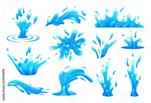Water splash collection in cartoon style