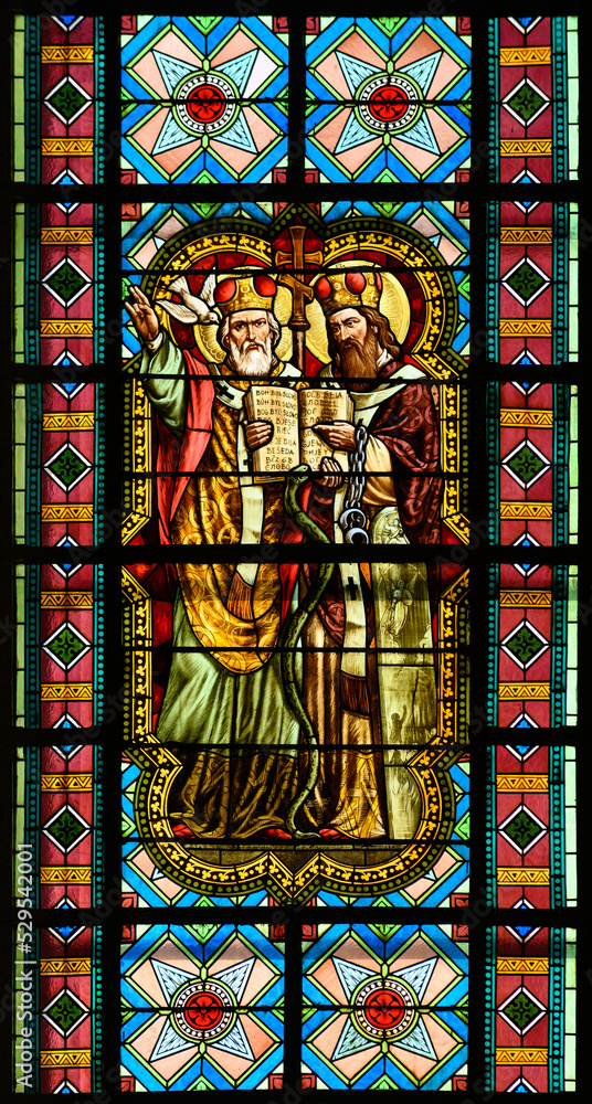 Stained-glass window depicting of Saints Cyril and Methodius, 