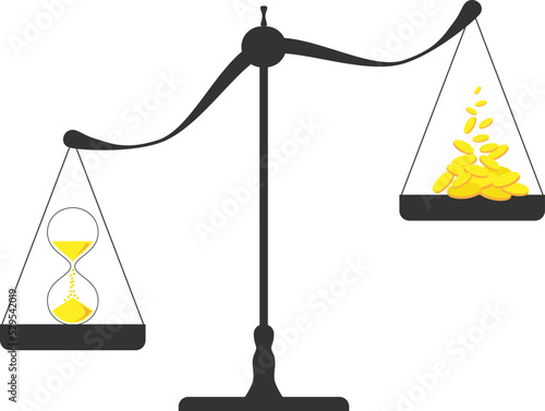 stylized vintage mechanical scales with hanging bowls, vector drawing