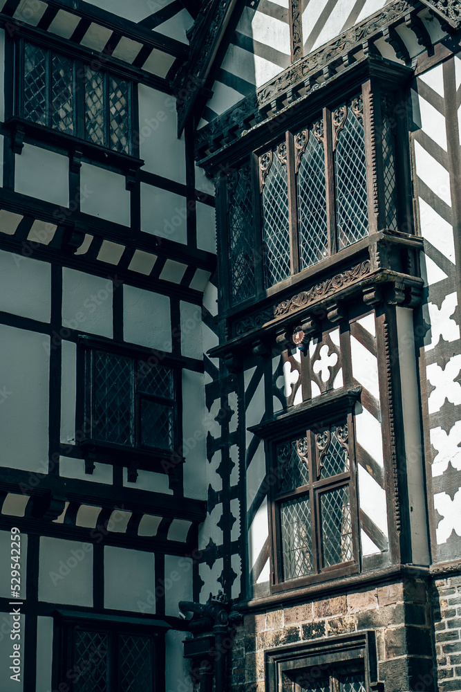 Obraz premium Historic Turton House located in Bolton, Lancashire on a sunny summers day with a retro film look
