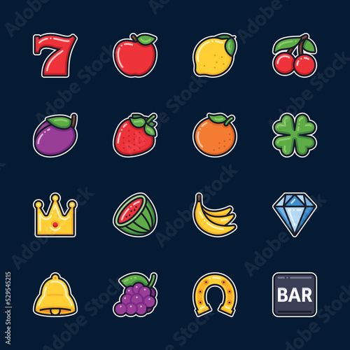 16 Vector slot machine symbols on blue - set 1