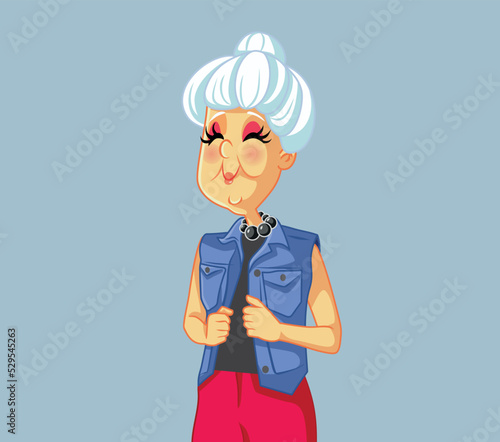 Fashionable Cool Old Granny Vector Cartoon Illustration. Elderly woman wearing trendy clothing feeling ageless 
