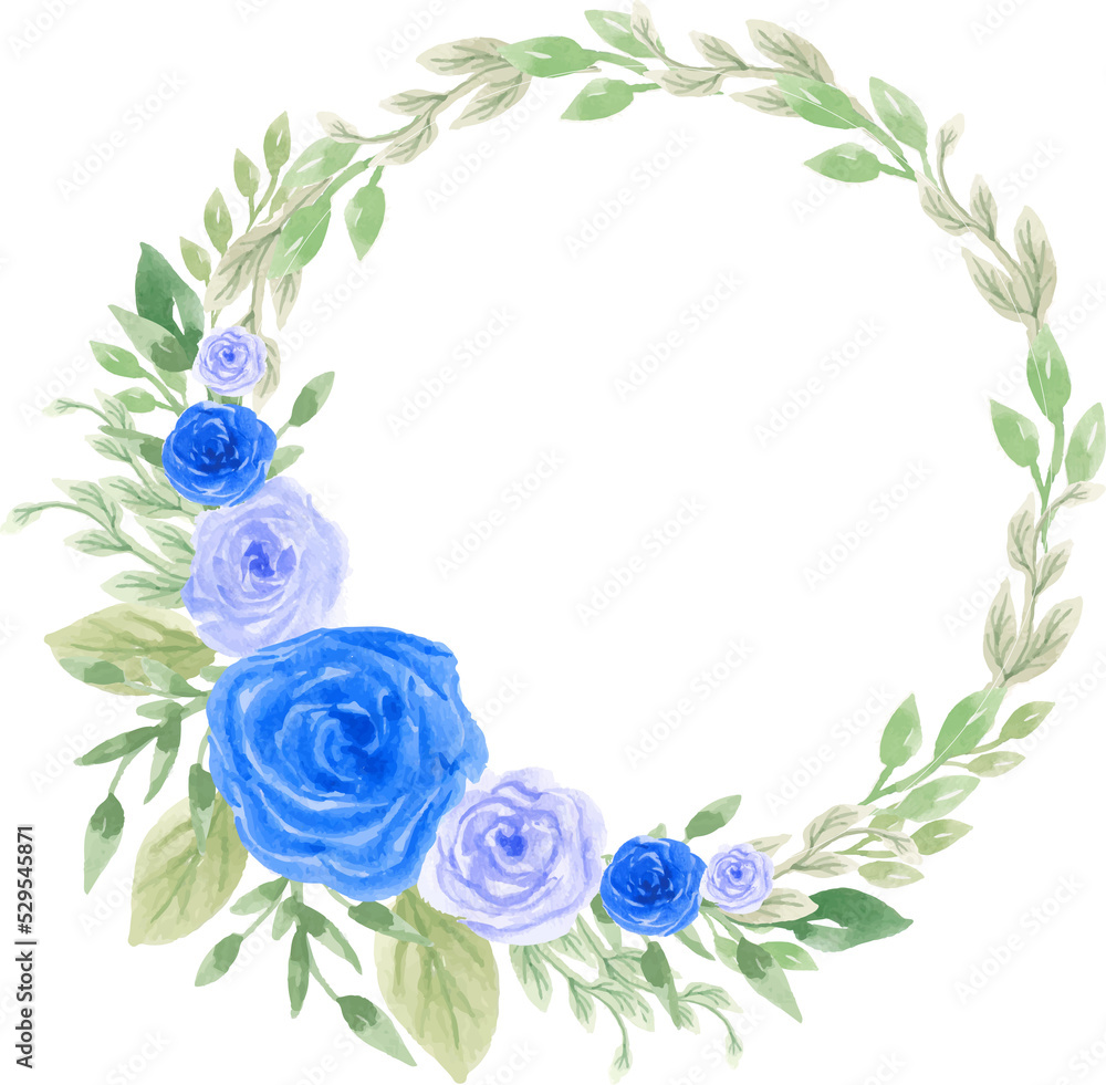 Fototapeta premium Rose Blue Wreath Watercolor