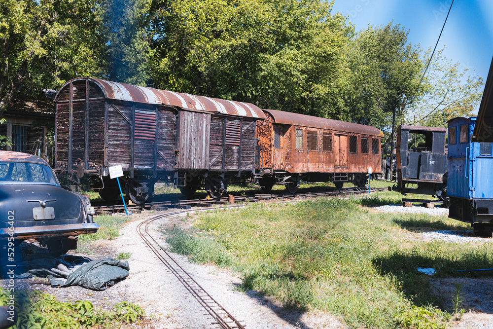 old freight transport train cars on the rails old freight transport train cars on the rails
