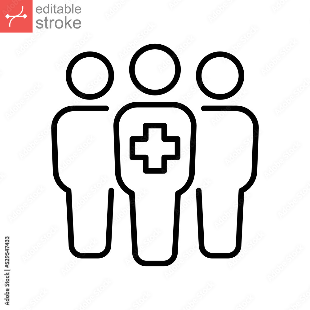 Medical group doctor safety line icon. Professional Medical Team. Doctors, nurses, paramedics therapist, surgeon. Hospital staff. Editable stroke Vector illustration. Design on white background EPS 10 Medical group doctor safety line icon. Professional Medical Team. Doctors, nurses, paramedics therapist, surgeon. Hospital staff. Editable stroke Vector illustration. Design on white background EPS 10
