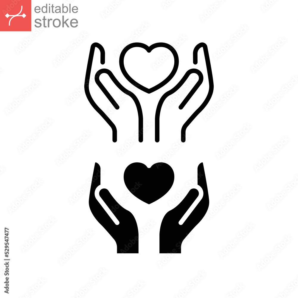 Hand holding heart line and glyph icon. Charity and donation concept, solidarity. Heart health care for apps and website. Editable stroke. Vector illustration. Design on white background. EPS 10 Hand holding heart line and glyph icon. Charity and donation concept, solidarity. Heart health care for apps and website. Editable stroke. Vector illustration. Design on white background. EPS 10