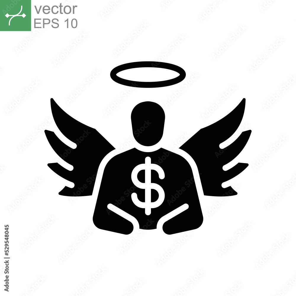 Angel investor, business startup and communication solid icon. financial Founder Businessman Startup accelerator. venture investment fund. Flat style vector illustration design white background EPS 10 Angel investor, business startup and communication solid icon. financial Founder Businessman Startup accelerator. venture investment fund. Flat style vector illustration design white background EPS 10