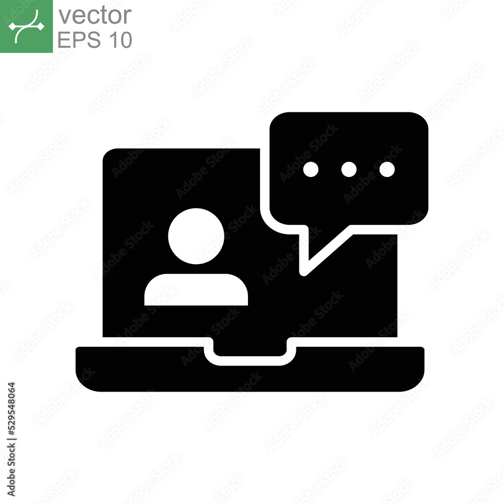Webinar online class solid icon. Online meeting education. Virtual learning course. Teacher talking on class streaming player. Flat pictogram vector illustration Design on white background EPS 10 Webinar online class solid icon. Online meeting education. Virtual learning course. Teacher talking on class streaming player. Flat pictogram vector illustration Design on white background EPS 10