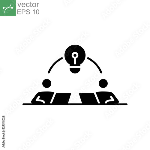 Startup hub connection solid icon. business people meetup team working on web development optimization of sharing idea concept. Flat pictogram vector illustration Design on white background EPS 10