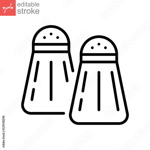Salt pepper line icon. Thin line black salt and pepper shaker seasoning kitchen concept Symbol, logo for food apps and websites. Editable stroke vector illustration design on white background. EPS 10