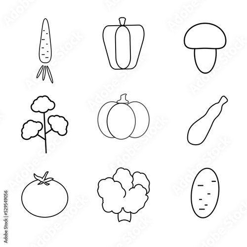 basic vegetables thin line icon set. isolated. black color