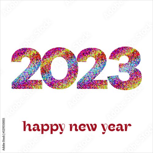 2023  Happy New Year congrats. Stained glass art. Abstract isolated graphic design template. Creative colorful decoration. 2023 digital creative synthesis 