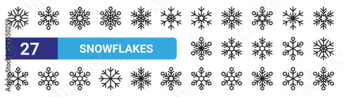 set of 27 outline web snowflakes icons such as snowflake, snowflake, snowflake, vector thin icons for web design, mobile app.