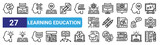 set of 27 outline web learning education icons such as brain, tablet, education, computer, pencil, book, mortarboard, stationery vector thin icons for web design, mobile app.
