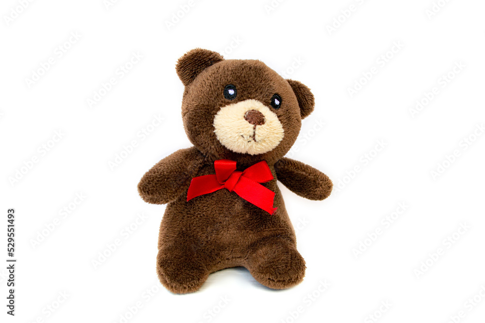 Fototapeta premium Lovely brown bear doll isolated on white background. Adorable teddy bear for decorative. High quality photo