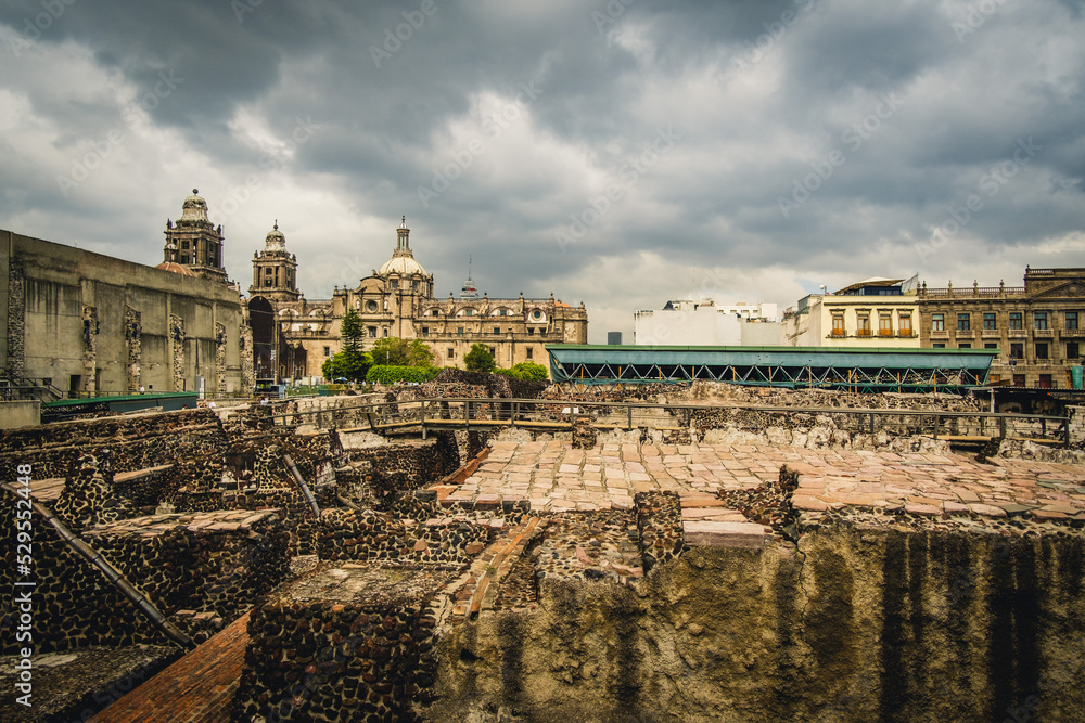 Remains of Templo Mayor of Tenochtitlan Showing Inside Building Mexico City CDMX