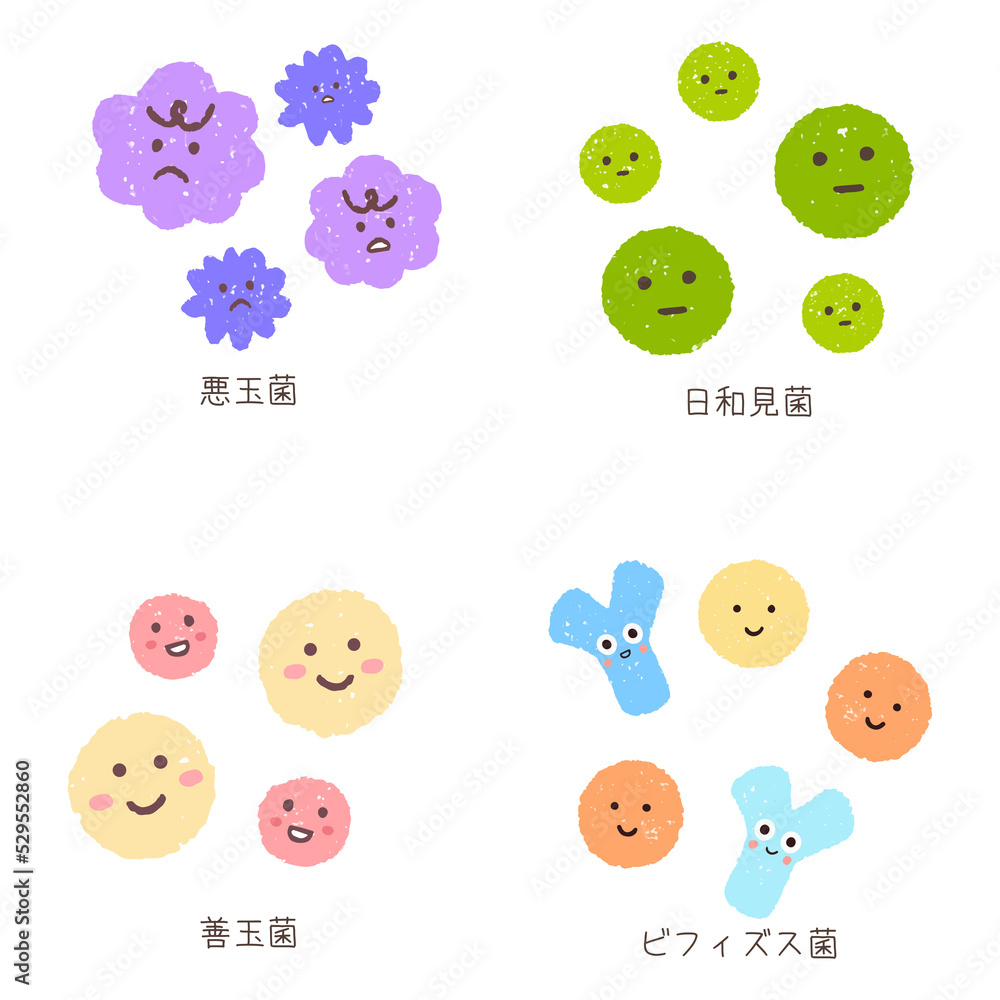 手描きのかわいい腸内細菌とビフィズス菌 手描きのかわいい腸内細菌とビフィズス菌