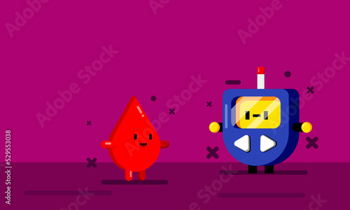 World diabetes day glucometer and drop of blood banner