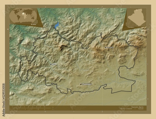 Tissemsilt, Algeria. Physical. Labelled points of cities photo