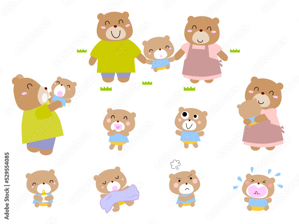 可愛いクマの親子イラストセット