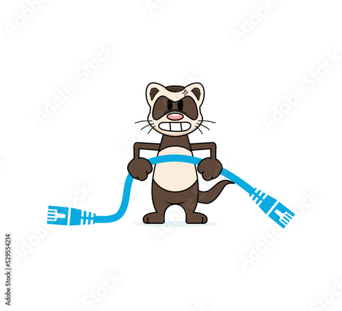 Angry ferret holding cable cartoon