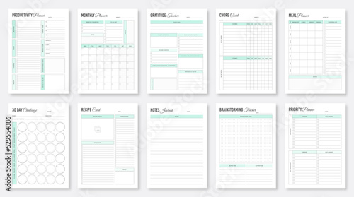 Daily, weekly, monthly planner template. Printable planner templates. Minimalist planner pages templates. Printable Life & Business Planner Set. Organizer & Schedule Planner. photo