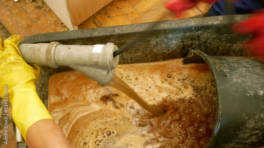 Video Stock Cleaning pipe sewer pressure hose out dirt waste worker