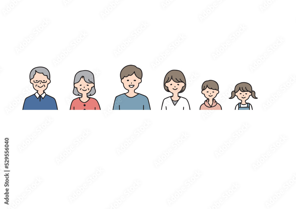 シンプルな六人家族の人物イラスト シンプルな六人家族の人物イラスト