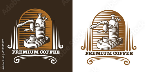 Coffee Shop logo vector illustration design template. Retro coffee emblem. Vector art.