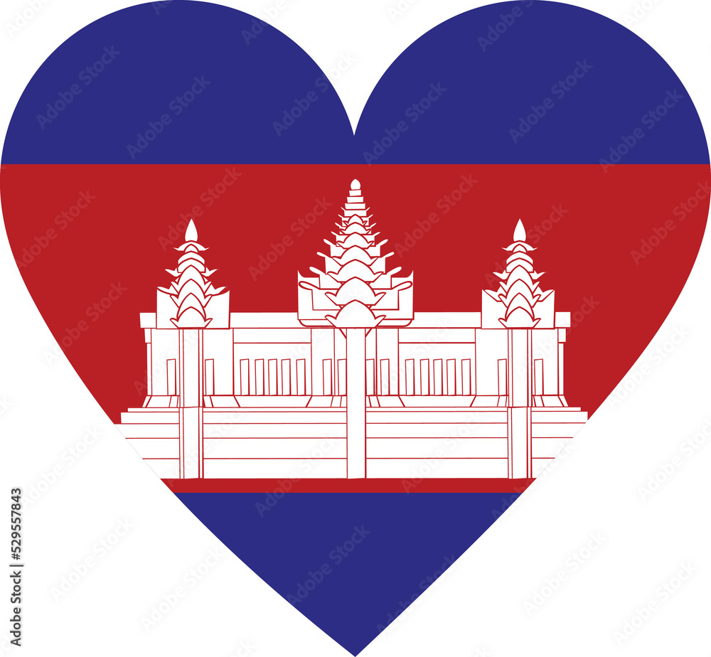 Cambodia flag in the shape of a heart.