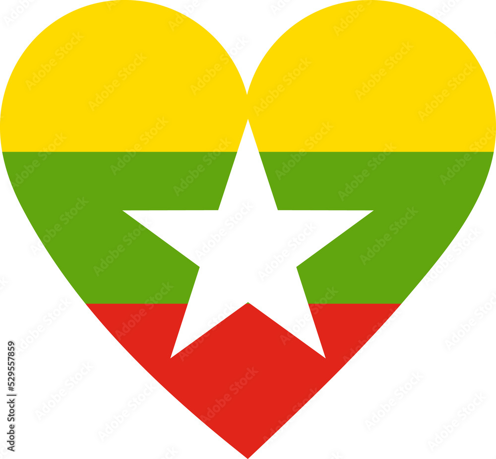 Myanmar flag in the shape of a heart. Myanmar flag in the shape of a heart.