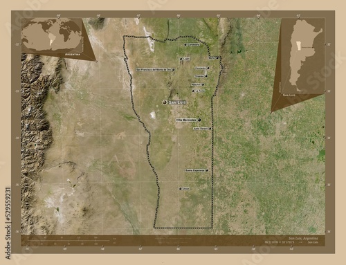 San Luis, Argentina. Low-res satellite. Labelled points of cities photo