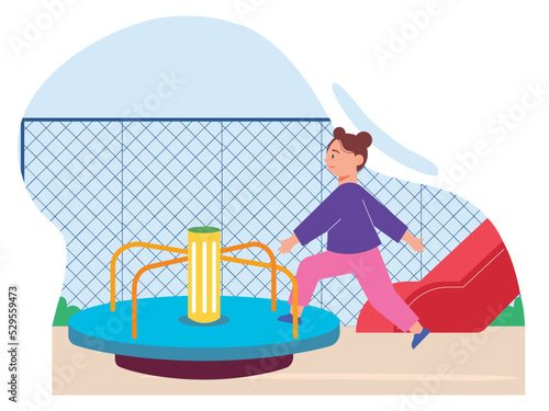 Girl activity is spinning around in outdoor. Children should be allowed to explore the movements their bodies. SVG vector illustration	