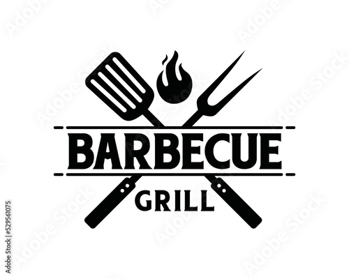 Crossed Grill fork and spatula tools icon vector logo. Barbecue or BBQ symbol silhouette design