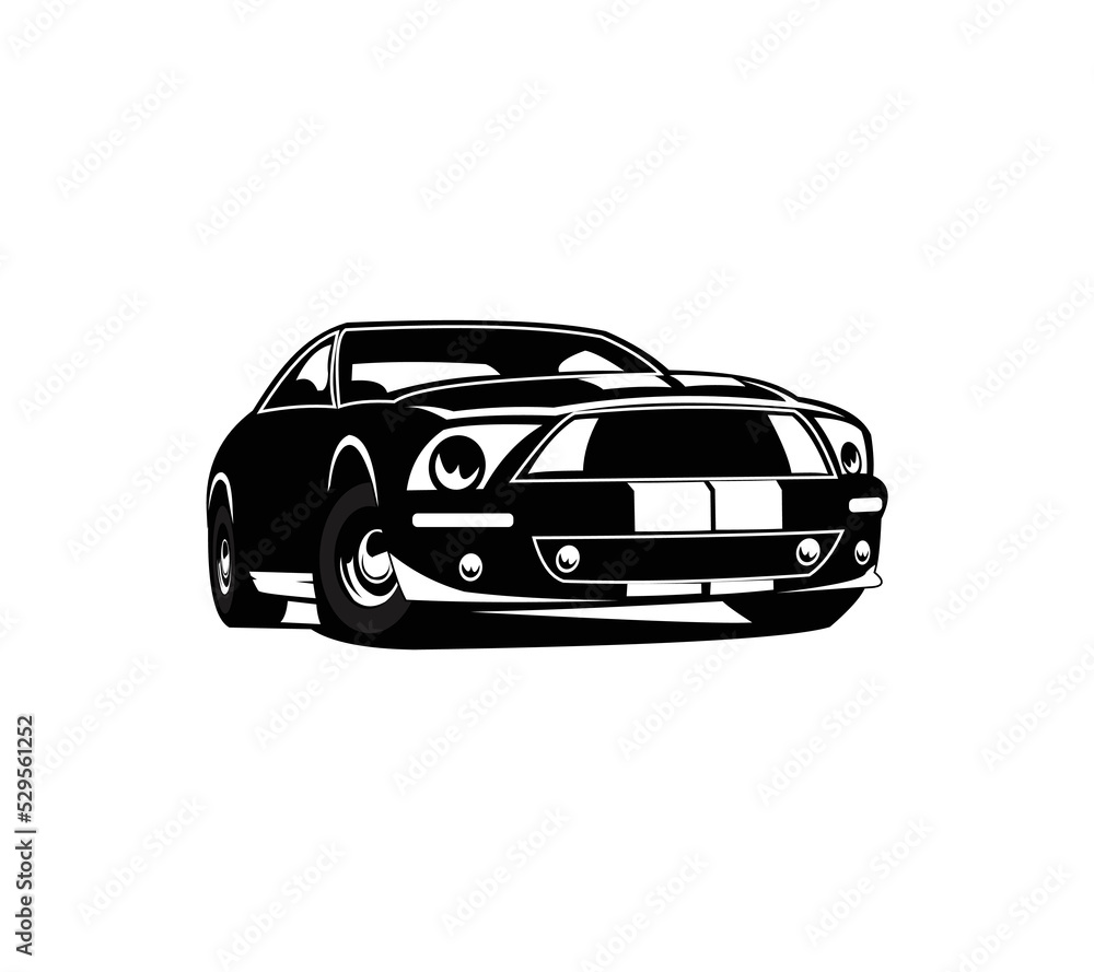 Cool American Muscle Car in black and white, monochrome, silhouette