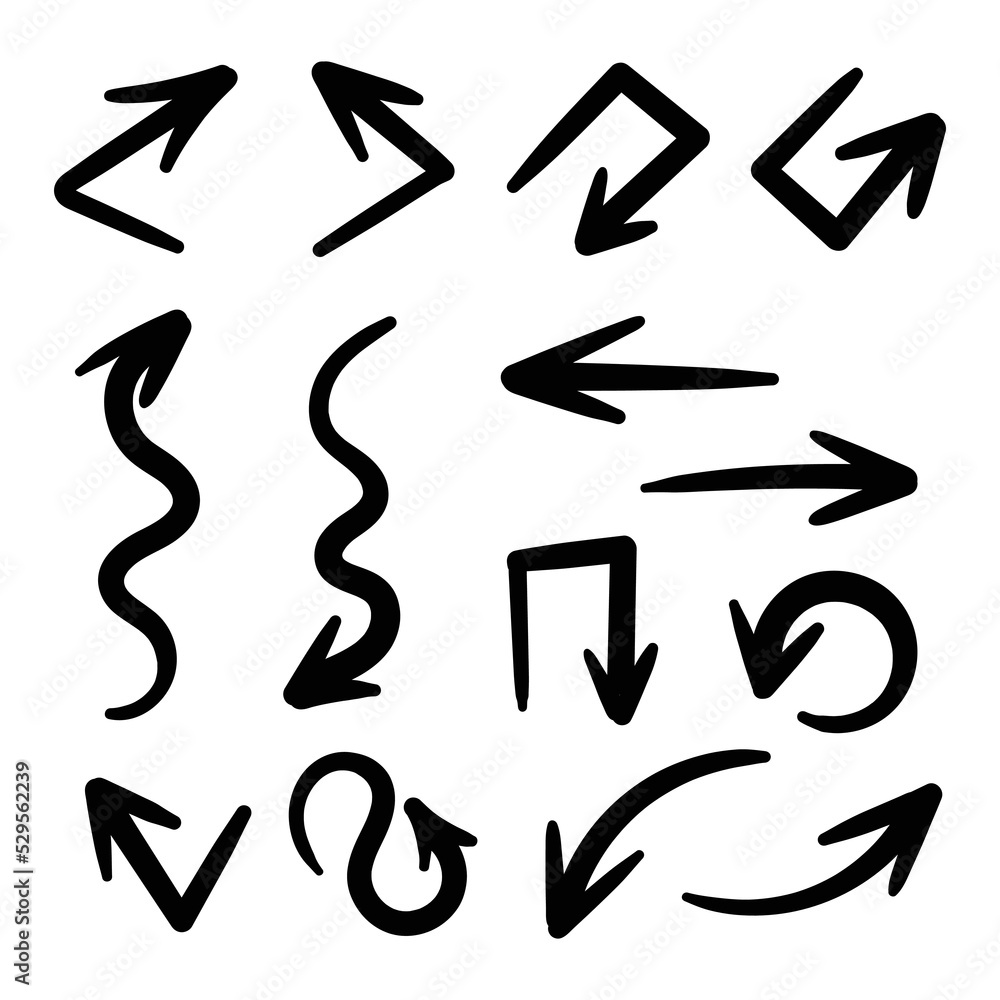Hand drawn arrow vector icons set. sketch arrow design for business plan and education. Hand drawn arrow vector icons set. sketch arrow design for business plan and education.
