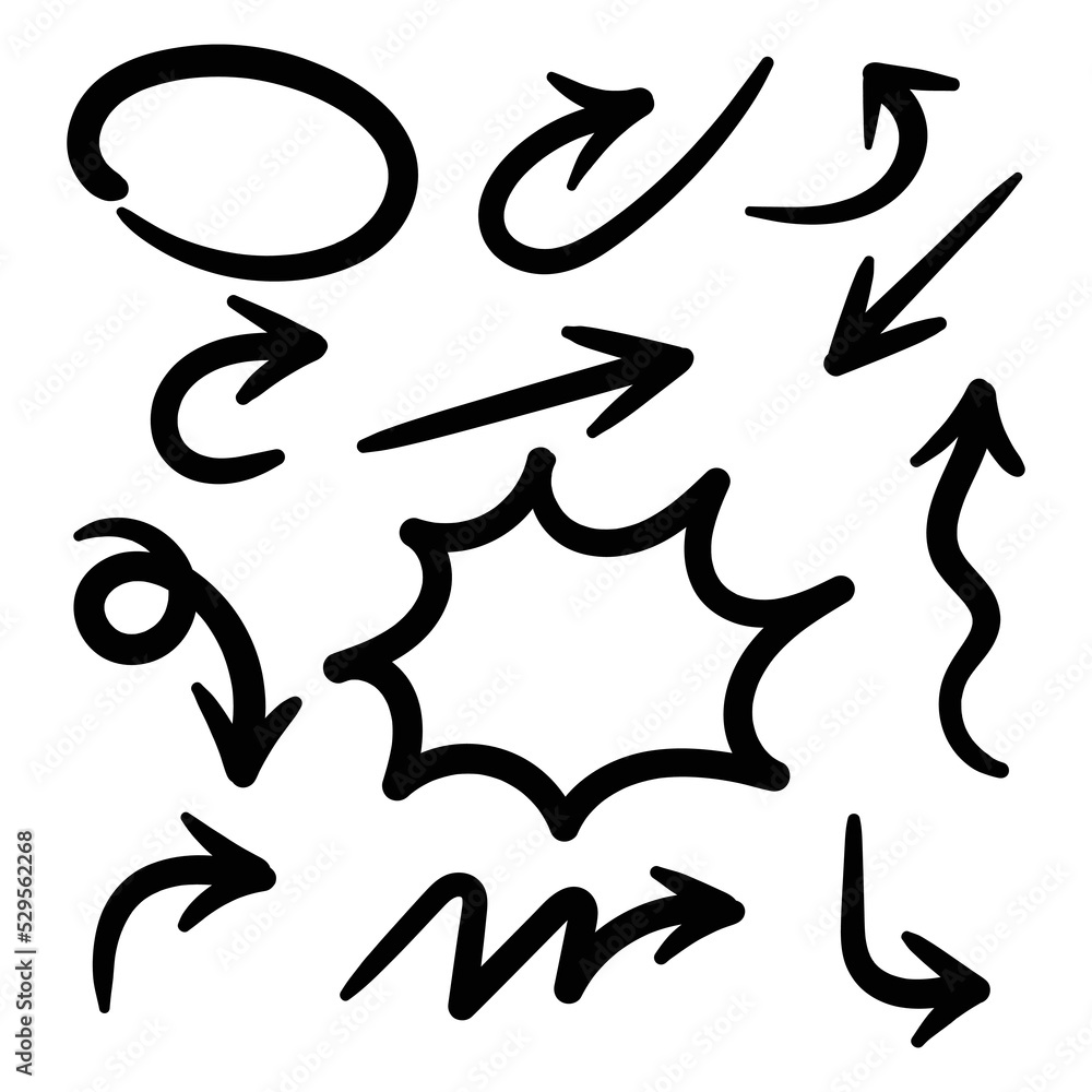 Hand drawn arrow vector icons set. sketch arrow design for business plan and education. Hand drawn arrow vector icons set. sketch arrow design for business plan and education.