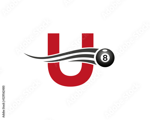 Letter U Billiards or Pool Game Logo Design For Billiard Room or 8 Ball Pool Club Symbol Vector Template