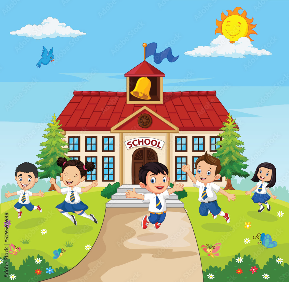 HAPPY SCHOOL KIDS PLAYING IN THE GARDEN Stock Vector Adobe Stock