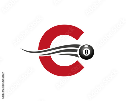 Letter C Billiards or Pool Game Logo Design For Billiard Room or 8 Ball Pool Club Symbol Vector Template