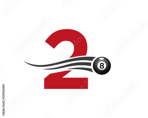 Letter 2 Billiards or Pool Game Logo Design For Billiard Room or 8 Ball Pool Club Symbol Vector Template