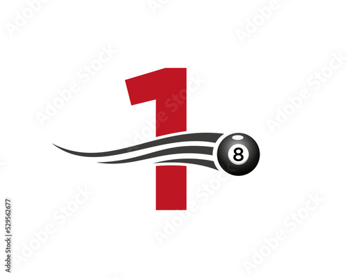 Letter 1 Billiards or Pool Game Logo Design For Billiard Room or 8 Ball Pool Club Symbol Vector Template