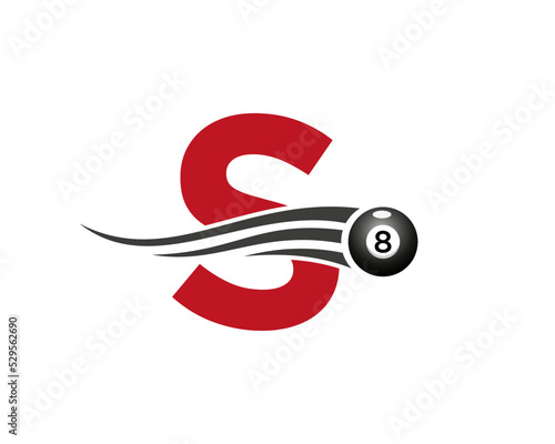 Letter S Billiards or Pool Game Logo Design For Billiard Room or 8 Ball Pool Club Symbol Vector Template