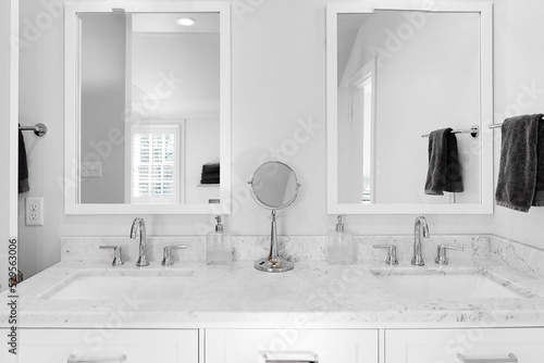 Interior modern minimal sink vanity double mirror