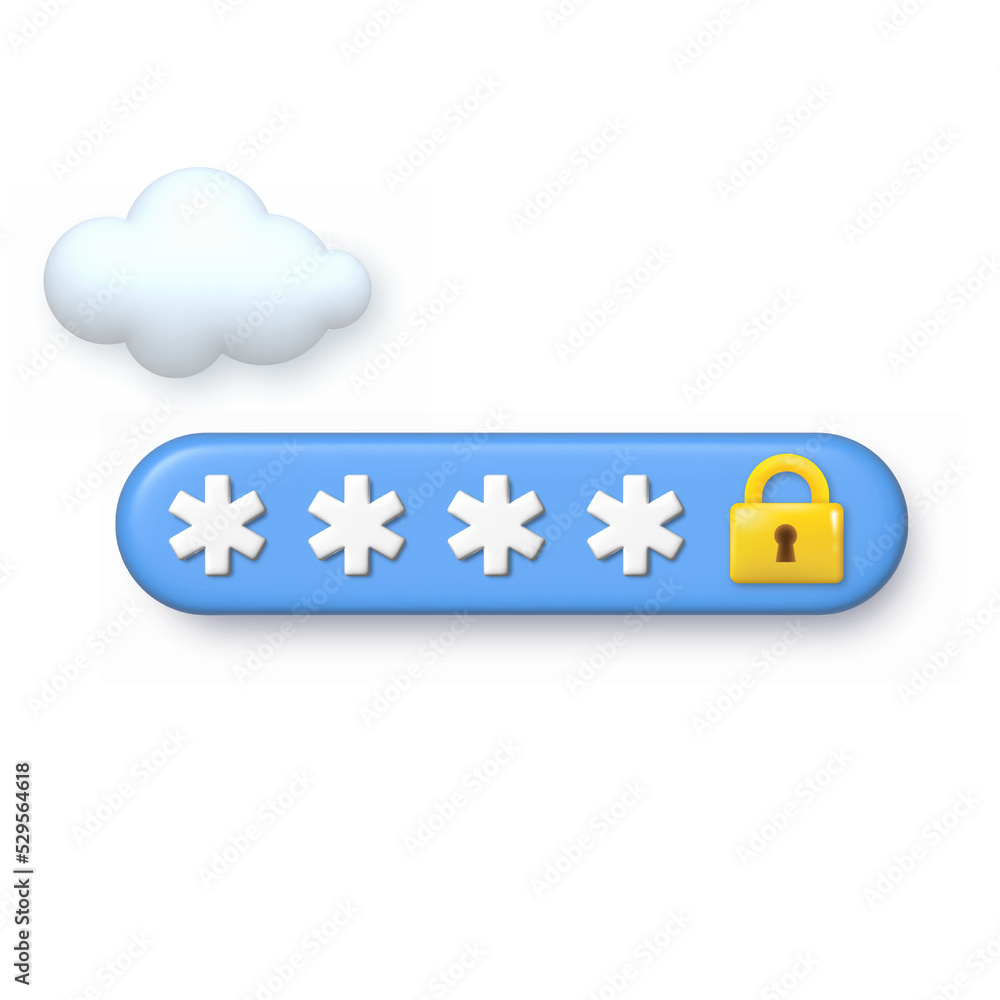 3d locked password field with padlock 3d locked password field with padlock