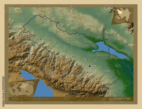 Ganja-Qazakh, Azerbaijan. Physical. Labelled points of cities photo