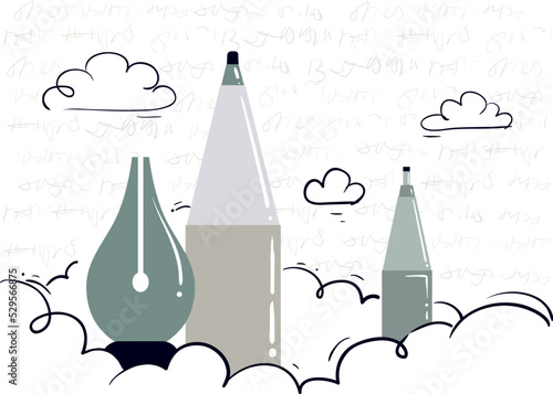 Pens In Clouds Scribbles Illustration
