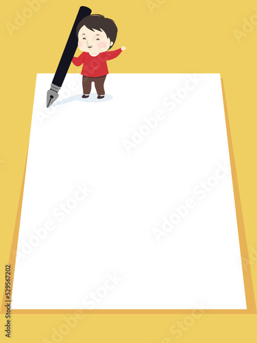 Kid Calligraphy Fountain Pen Paper Illustration