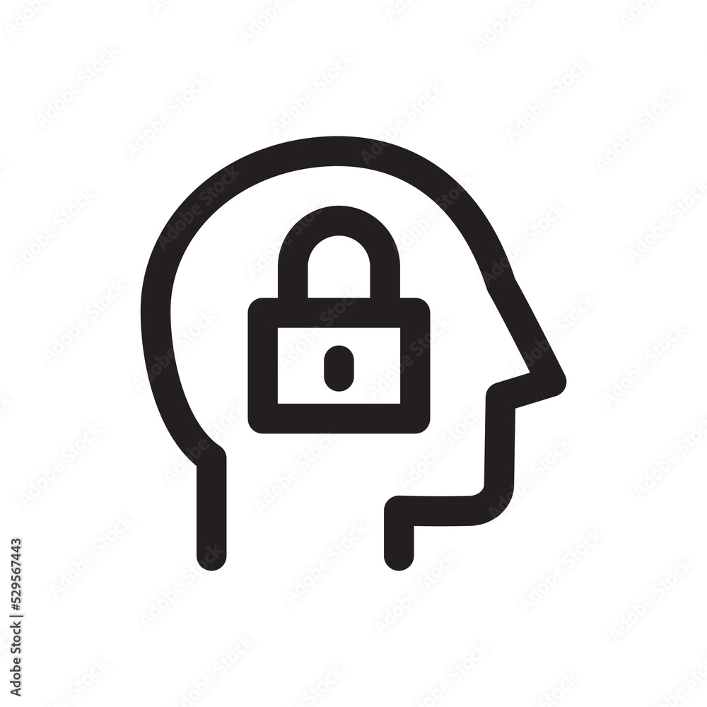 Human head icon, security, lock, simple outline icon Human head icon, security, lock, simple outline icon