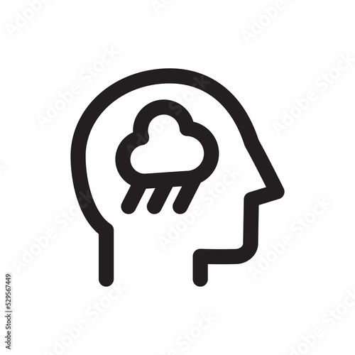 Human head icon, raining, thinking, simple outline icon